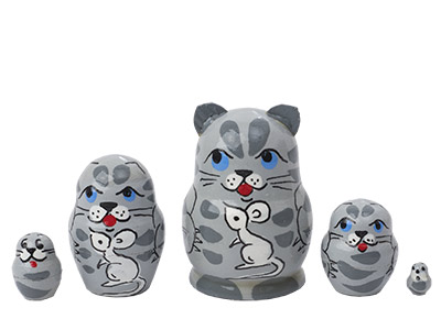 Mini Gray Cat w/ Mouse Doll 5pc./1