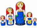 The Spinner Nesting Doll offers a look back at the peasant craft of spinning thread on a distaff.