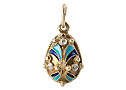Green/Blue on Gold Fanfare pendant - Gift For Her