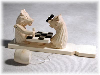 Chess Playing Bear Carved Toy