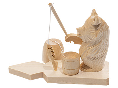 Fishing Bear Carved Toy