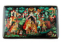 Golden Cockerel Lacquer Box (Kholui) by Malyshev - Russian Tales