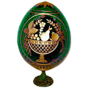 Fruits & Roses GREEN Faberge Style Egg Medium w/ Stand 