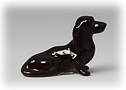 Ebony black with a shiny coat, this Lomonosov porcelain mini Dachshund figurine is a beauty.