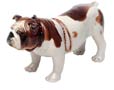 This Lomonosov porcelain Bulldog figurine comes with a dog collar and a leash.