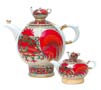 Red Rooster Double Teapot set; lge 6-cup; sm 1-cup - Porcelain T