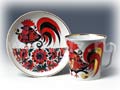 Red rooster Mug and saucer - Porcelain Mugs