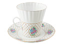 Roses in Medallion B/C cup and saucer - Lomonosov Bone China