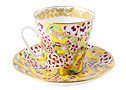 White Flowers Cup and Saucer, bone, Black Coffee Shape - Lomonos