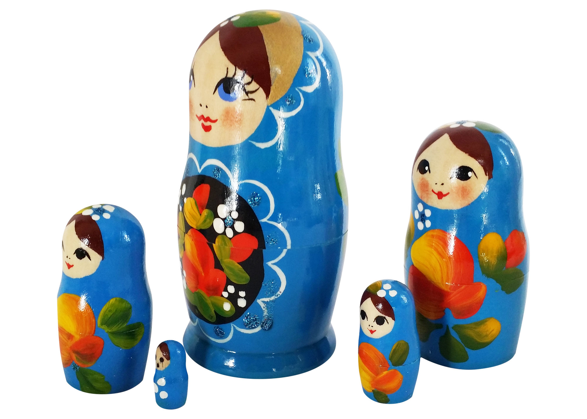 Buy Light Blue Art Babushka Doll 5pc./4" at GoldenCockerel.com