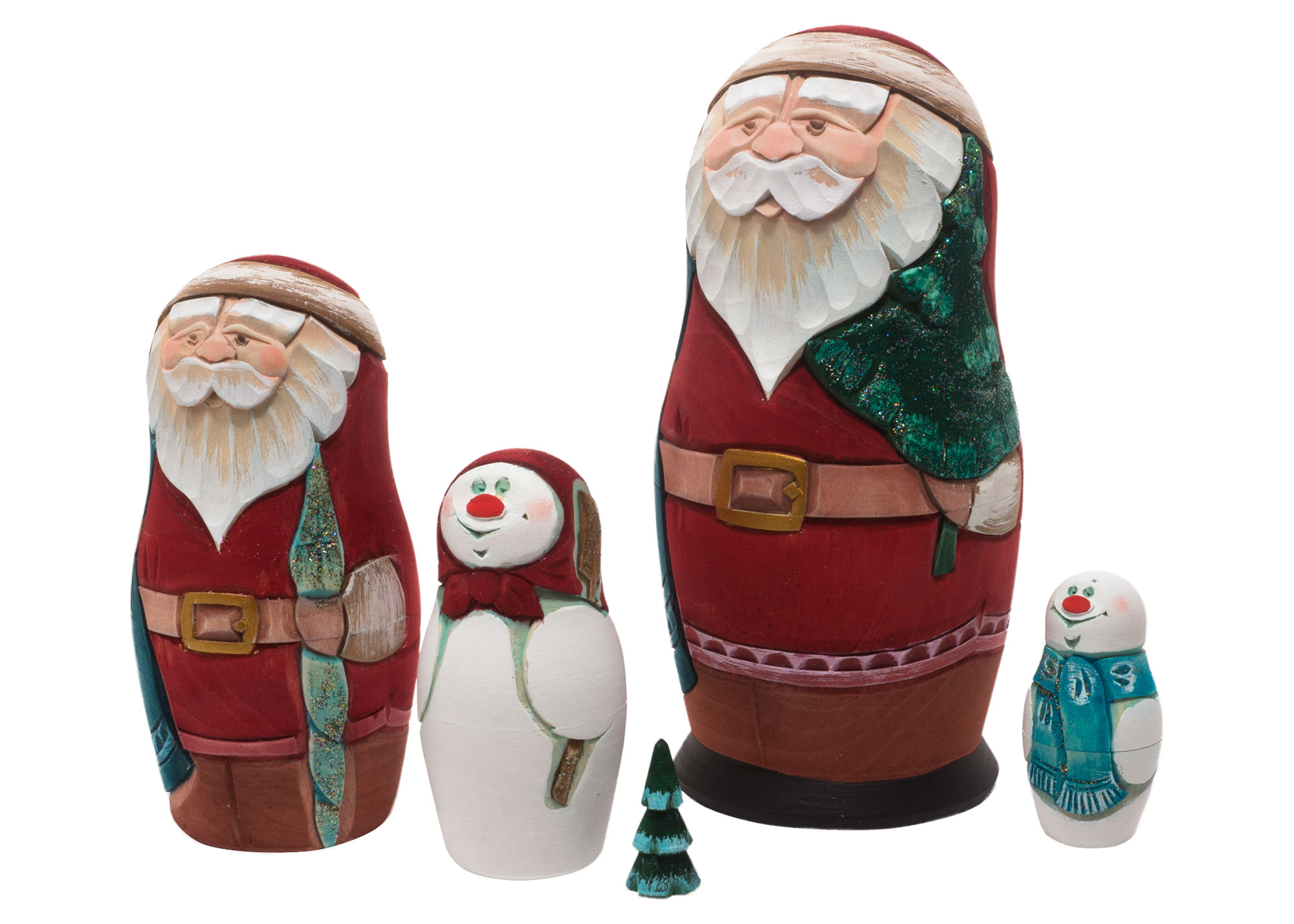 Buy Carved Christmas Nesting Doll 5pc./6" at GoldenCockerel.com