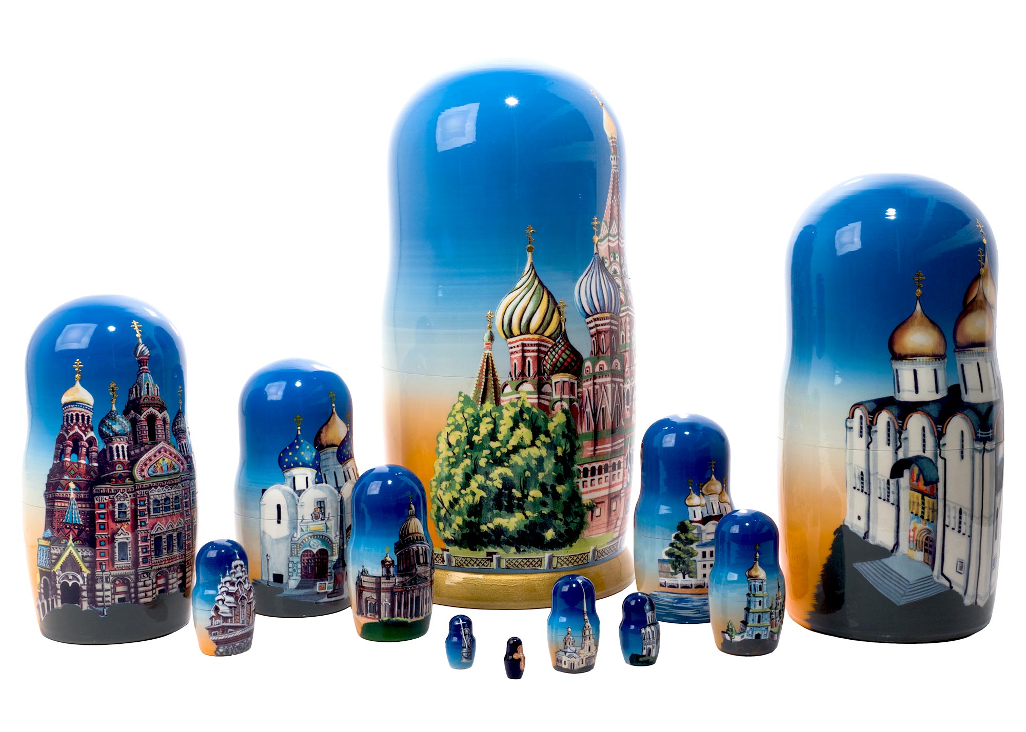 Buy Russian Orthodox Cathedrals Nesting Doll 12pc./11" at GoldenCockerel.com