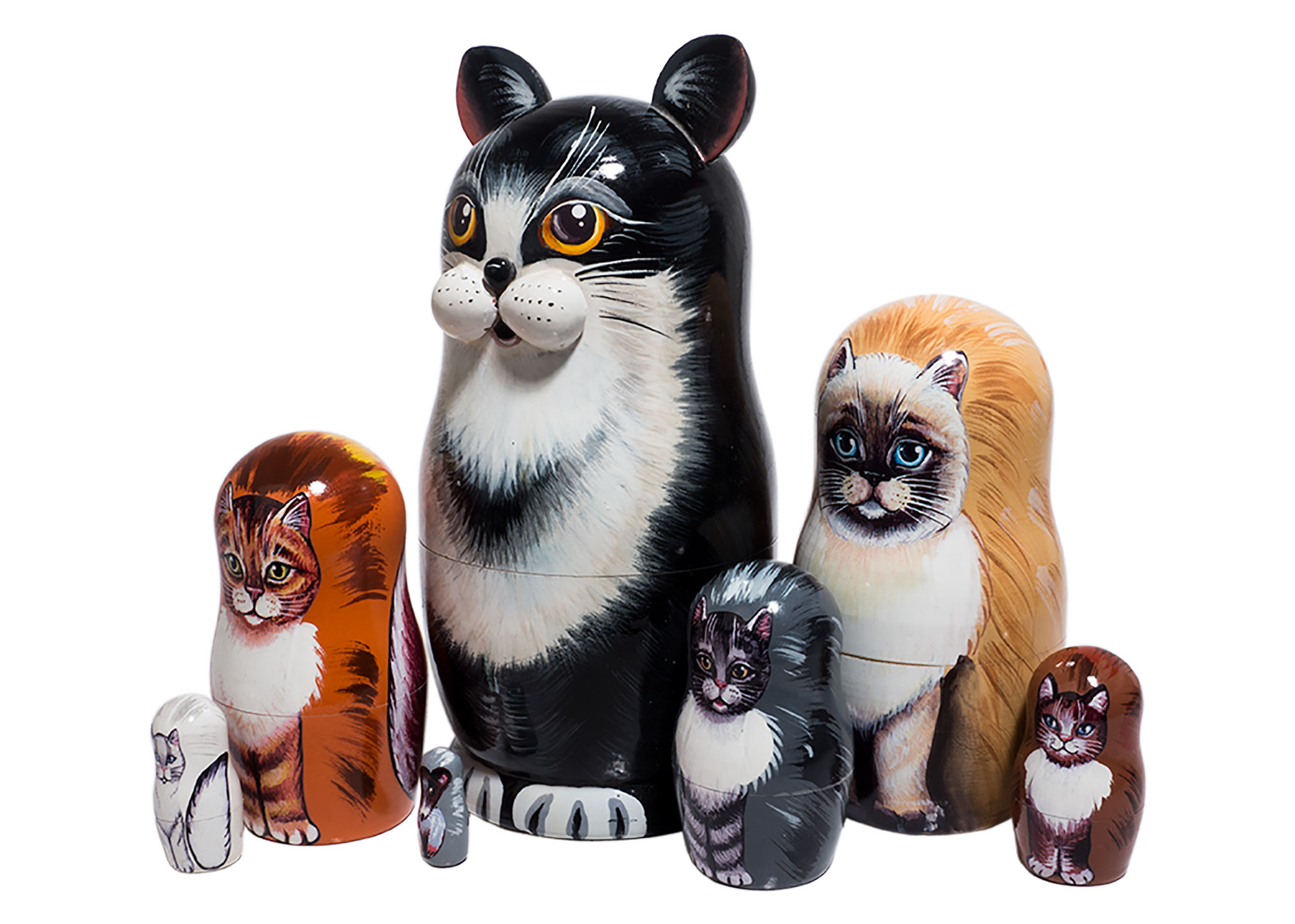 Buy Black & White Cat Nesting Doll 7pc./7" at GoldenCockerel.com