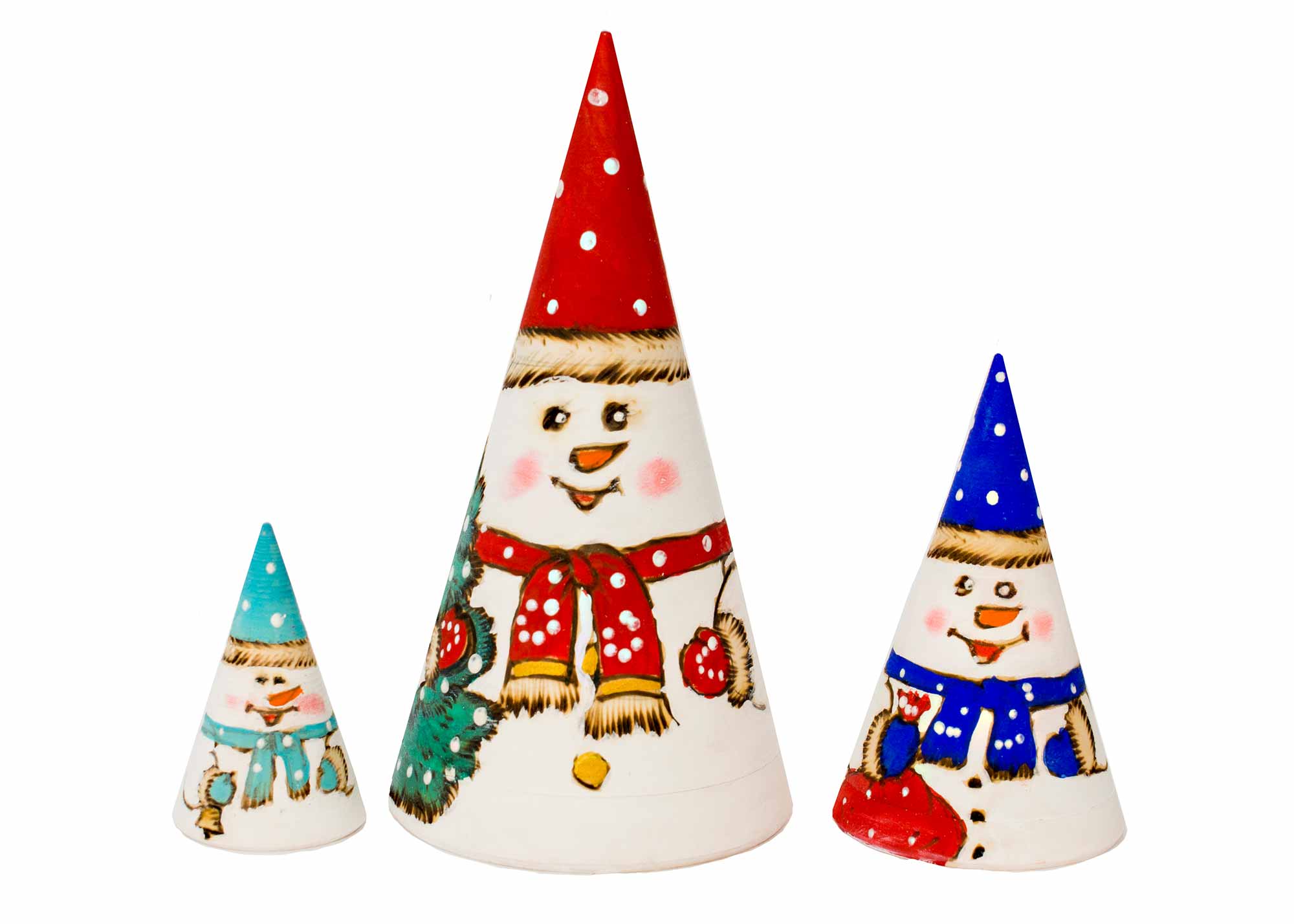 Buy Woodburned Snowman Nesting Cone 3pc./6" at GoldenCockerel.com