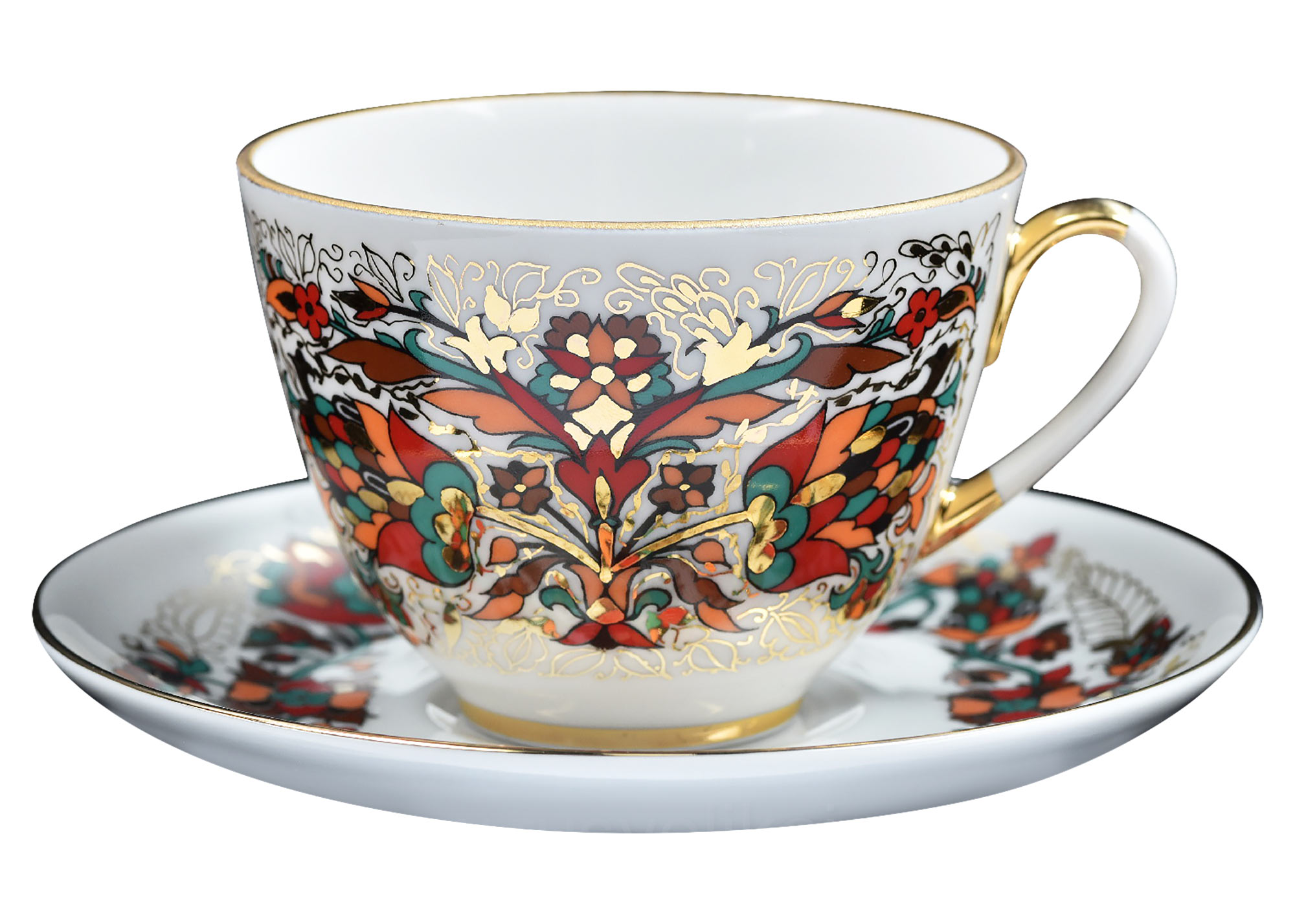 Buy Red and Gold Rooster Cup and Saucer at GoldenCockerel.com