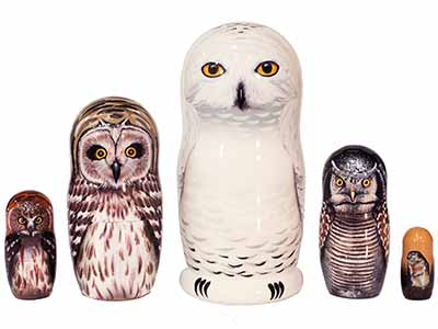 Great Grey Owls 5-Piece Russian Nesting Doll Stacking Matryoshka Set by GreatRus 
