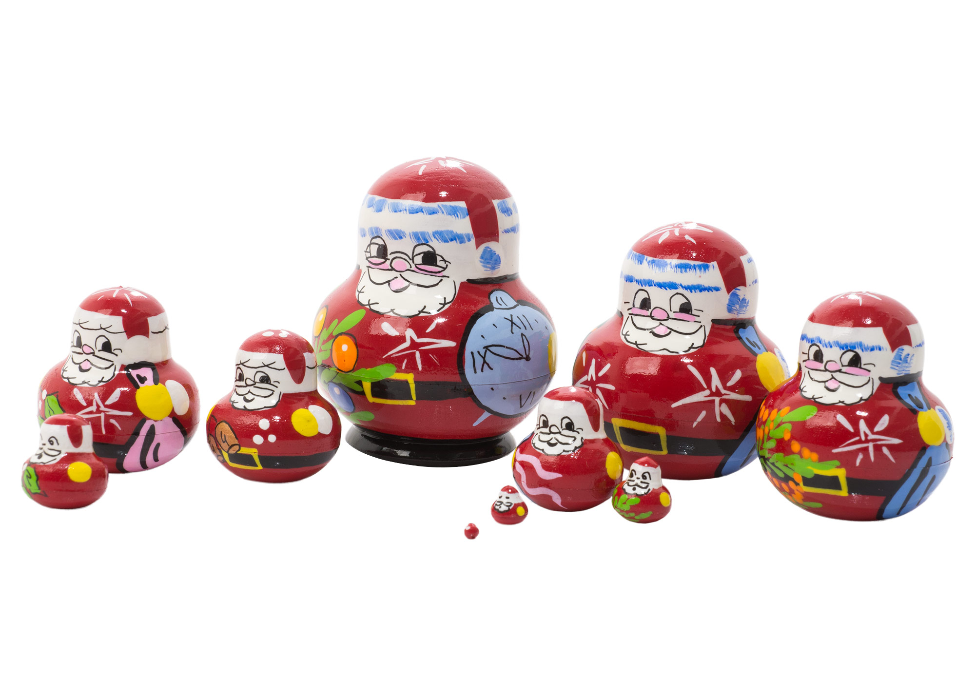 Santa Russian Traditional Nesting Doll/Hand Made-Micro size/5-pcs Set/1.5" tall