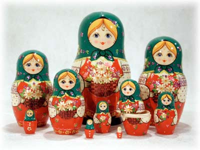 Buy Kirov Matryoshka w/ Straw Inlay 10pc./8" at GoldenCockerel.com