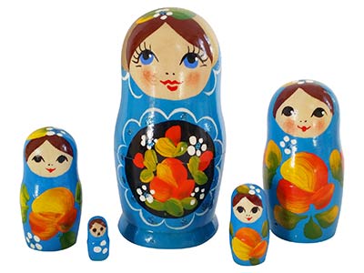 Buy Light Blue Art Babushka Doll 5pc./4" at GoldenCockerel.com