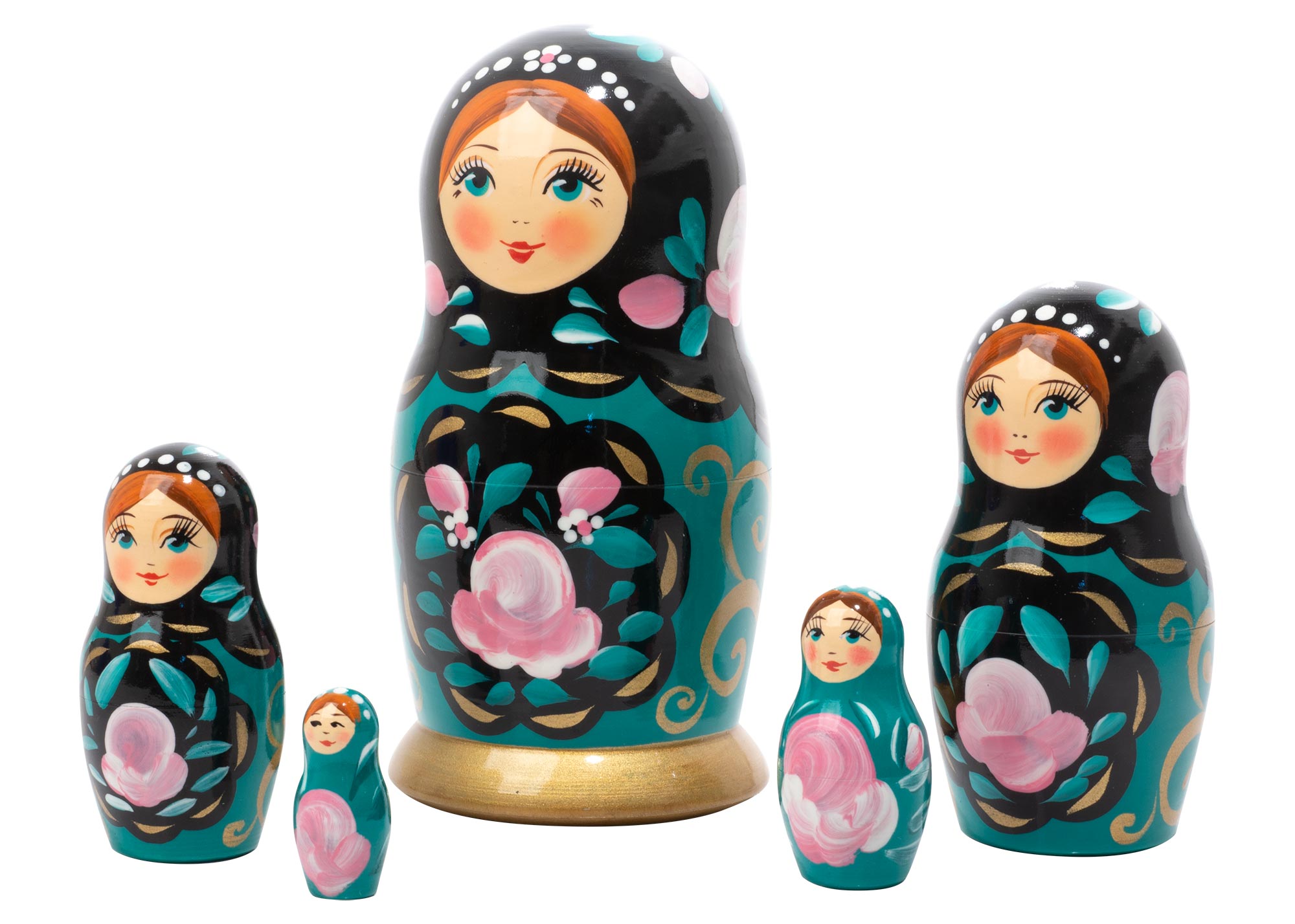 Buy Teal Classical Art Nesting Doll 5pc./6" at GoldenCockerel.com