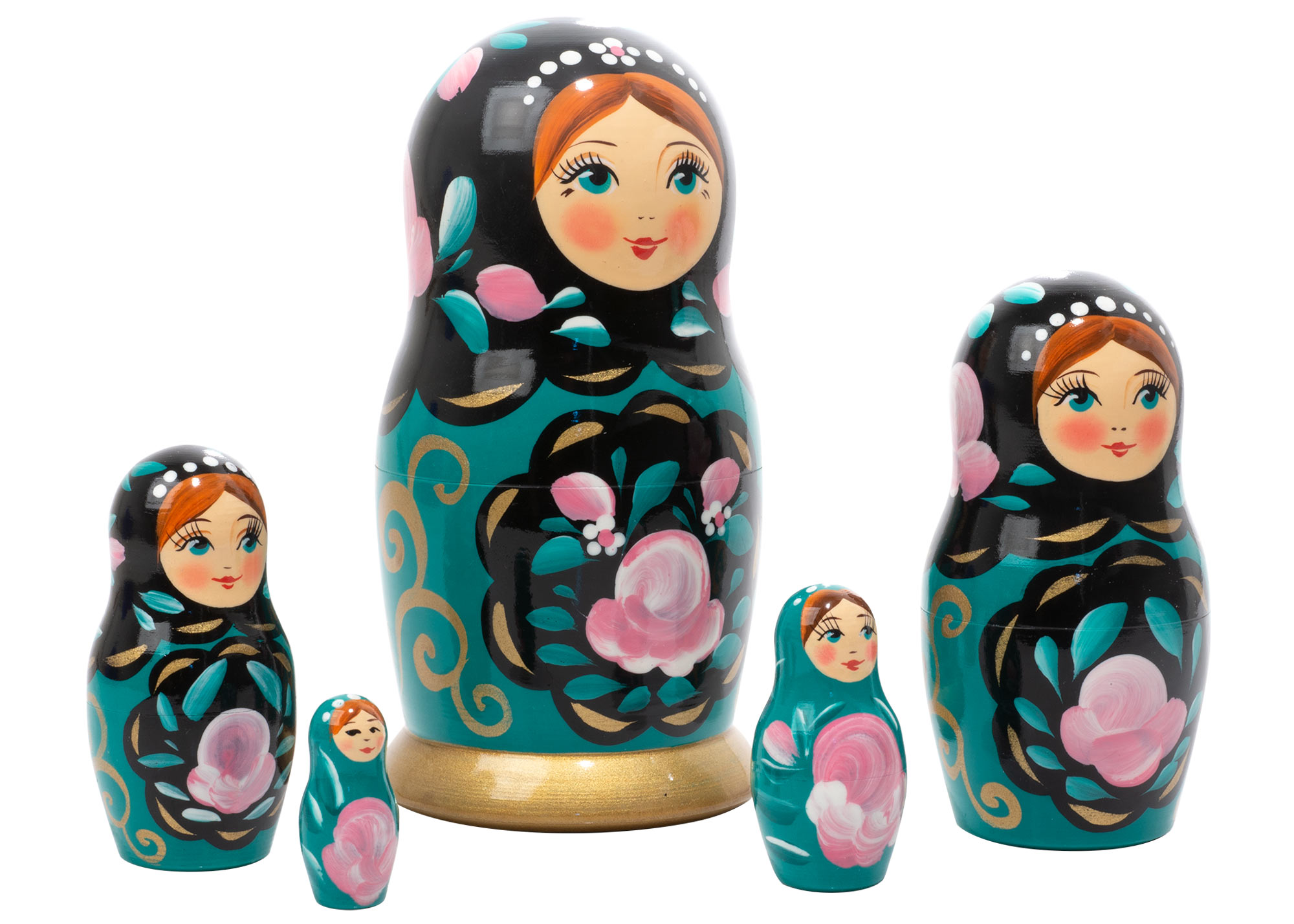 Buy Teal Classical Art Nesting Doll 5pc./6" at GoldenCockerel.com