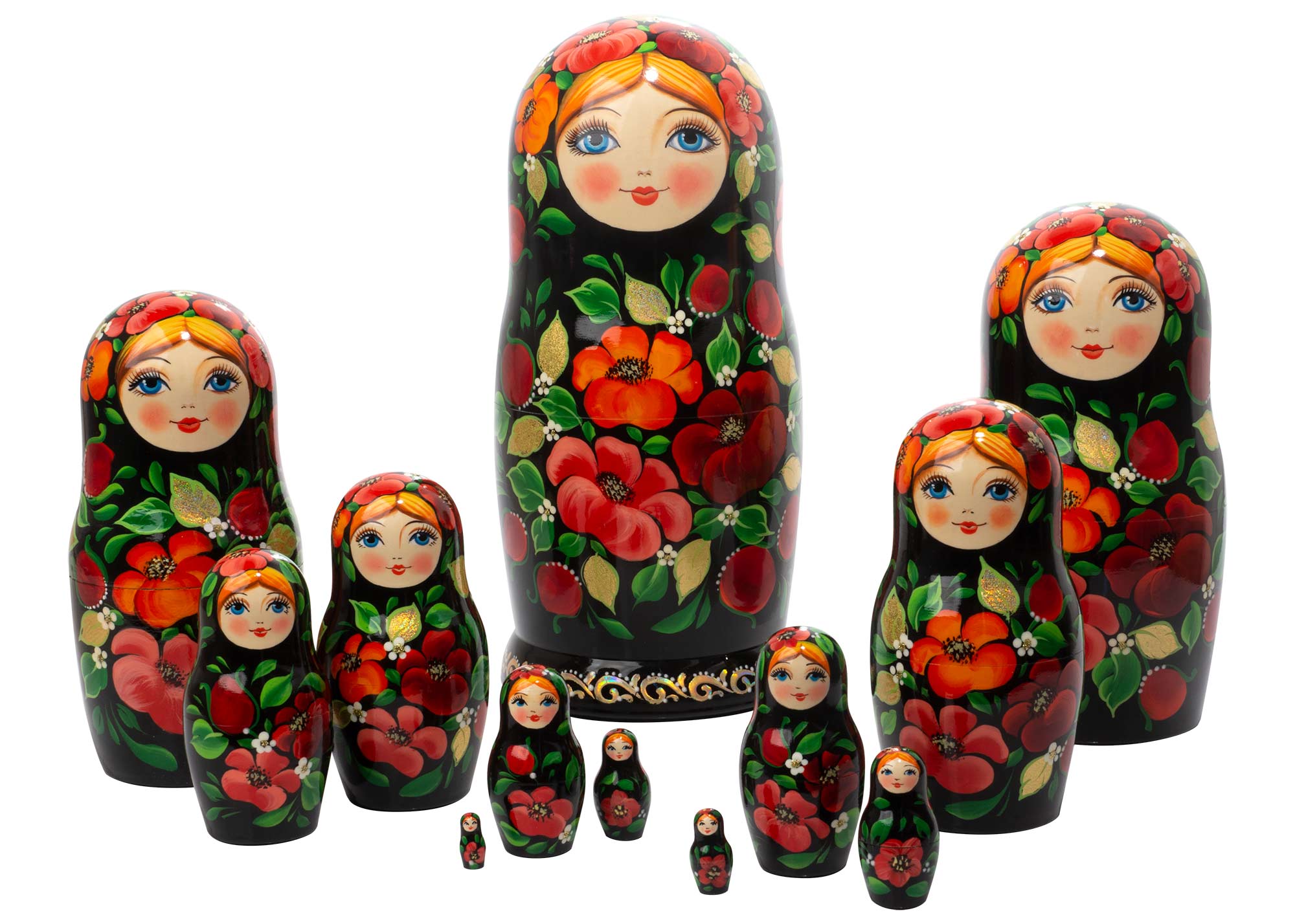 Buy Scarlet Pansy Flowers Nesting Doll 12pc./12" at GoldenCockerel.com