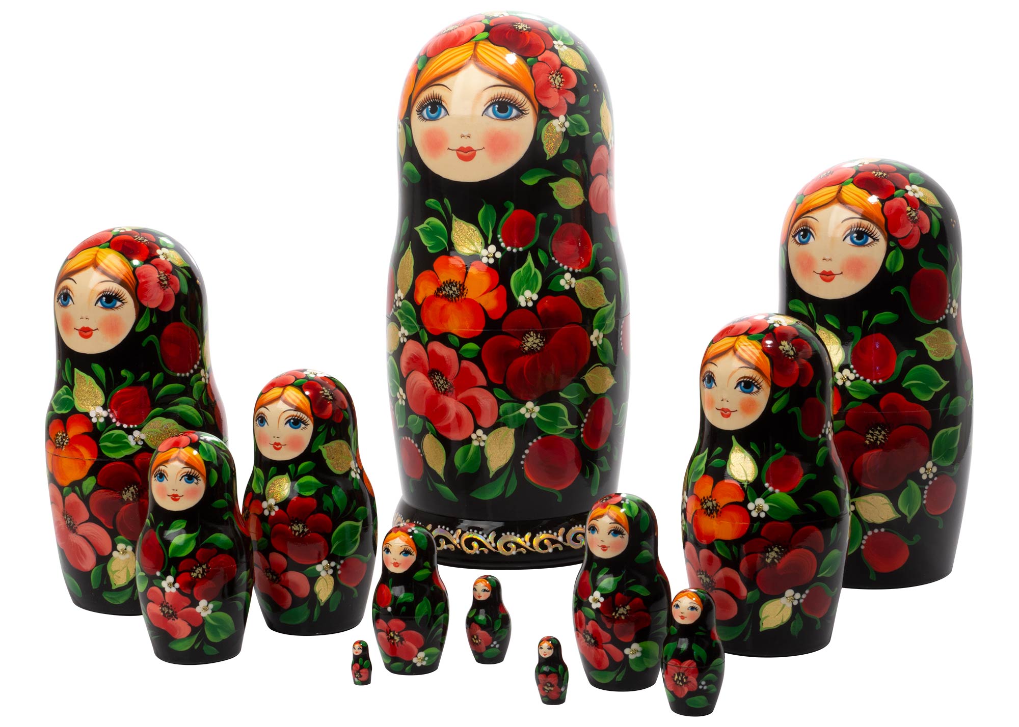 Buy Scarlet Pansy Flowers Nesting Doll 12pc./12" at GoldenCockerel.com