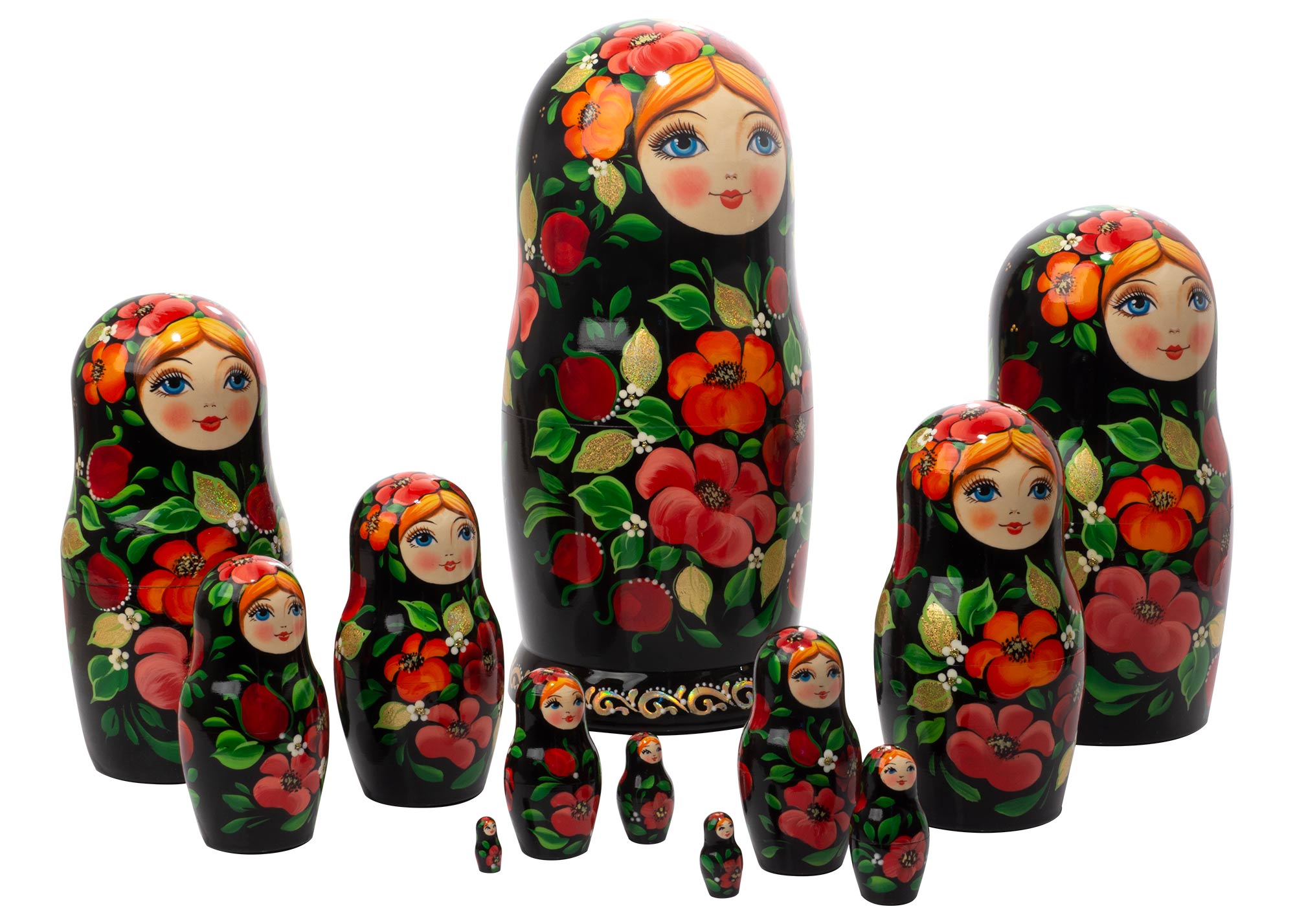 Buy Scarlet Pansy Flowers Nesting Doll 12pc./12" at GoldenCockerel.com