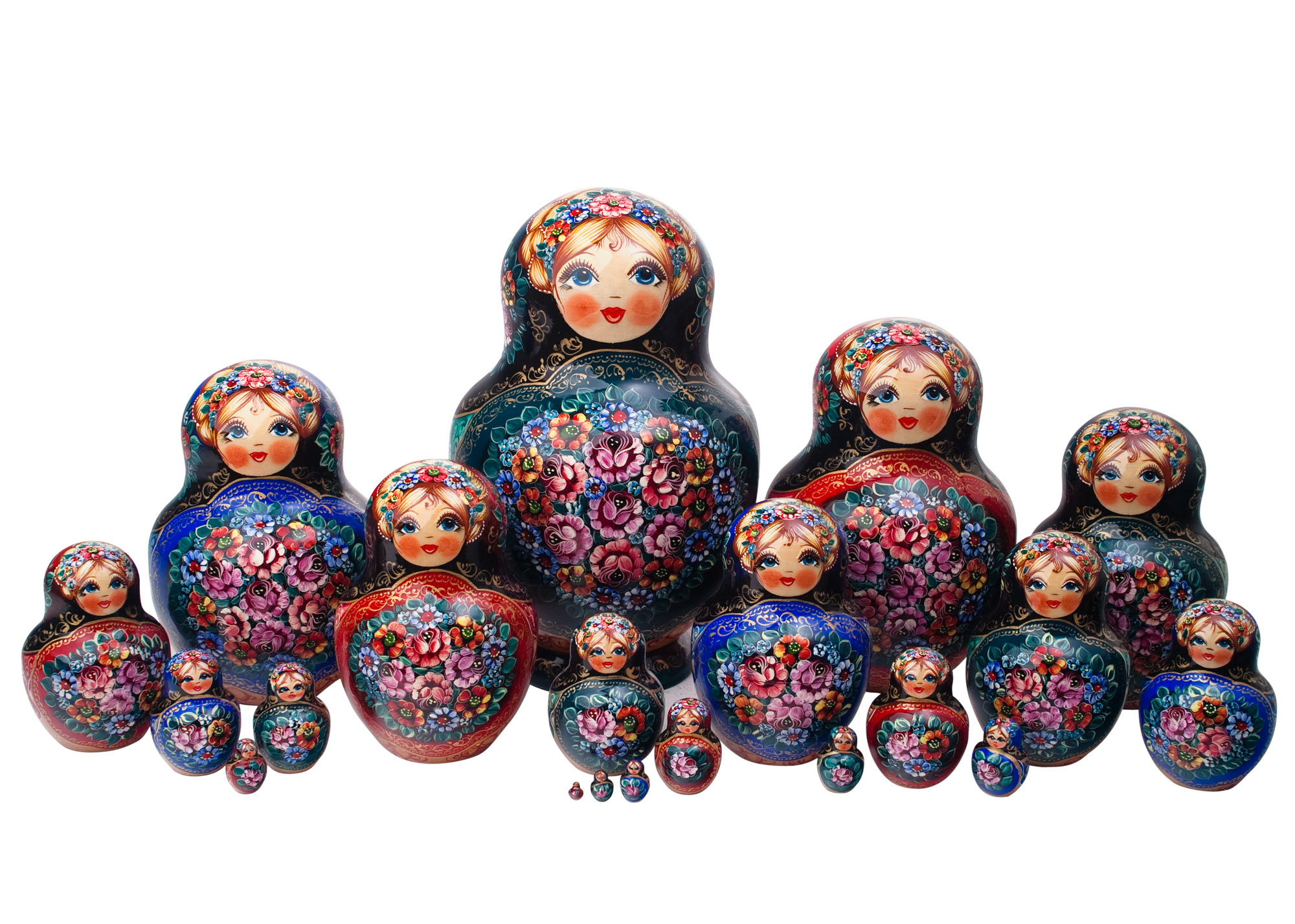 Buy Zhostovo Floral Doll Green 20pc./10" at GoldenCockerel.com