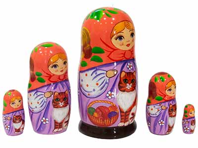 Buy Maiden w/ Orange Tabby Cat Nesting Doll 5pc./5" at GoldenCockerel.com