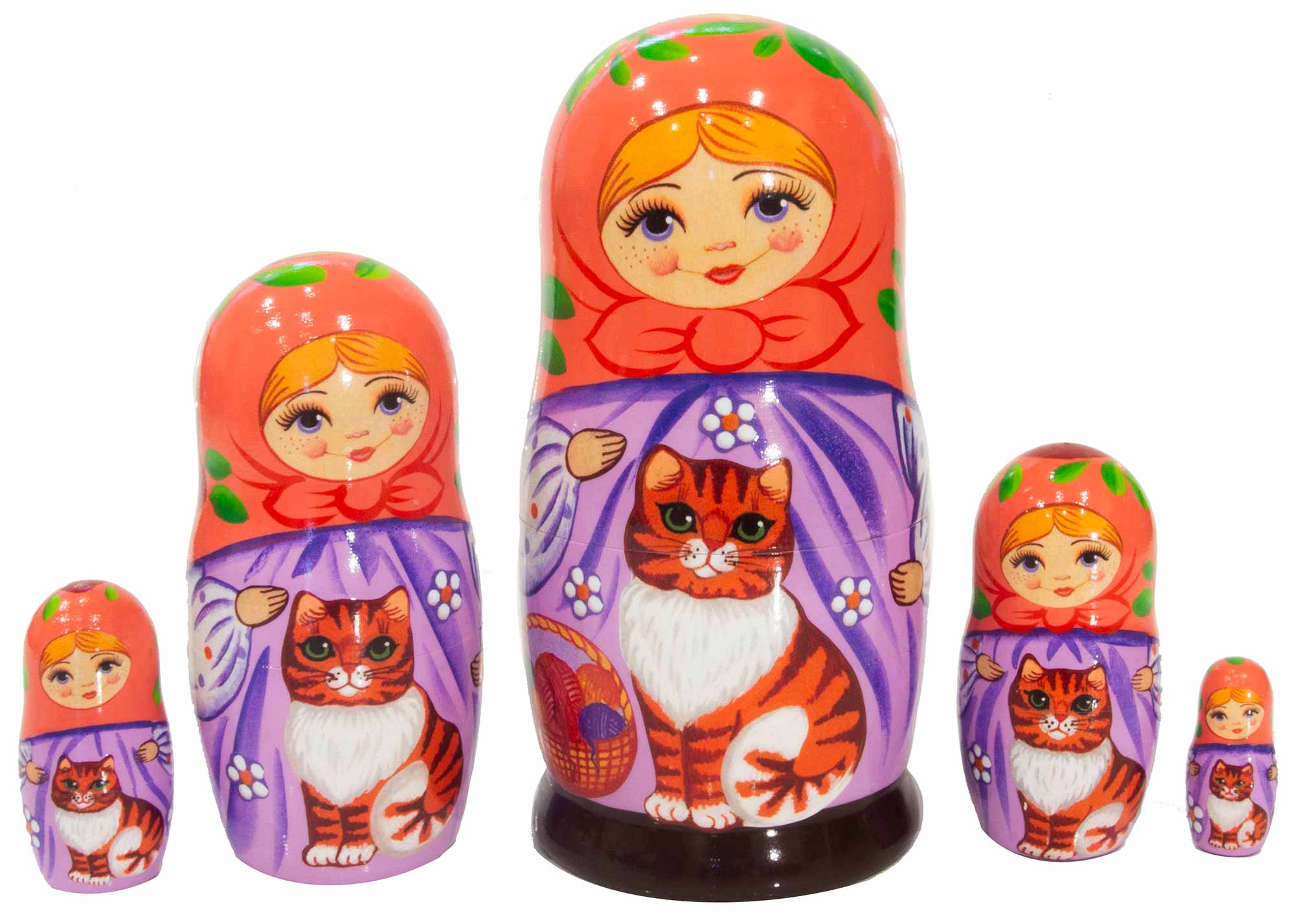 Buy Maiden w/ Orange Tabby Cat Nesting Doll 5pc./5" at GoldenCockerel.com