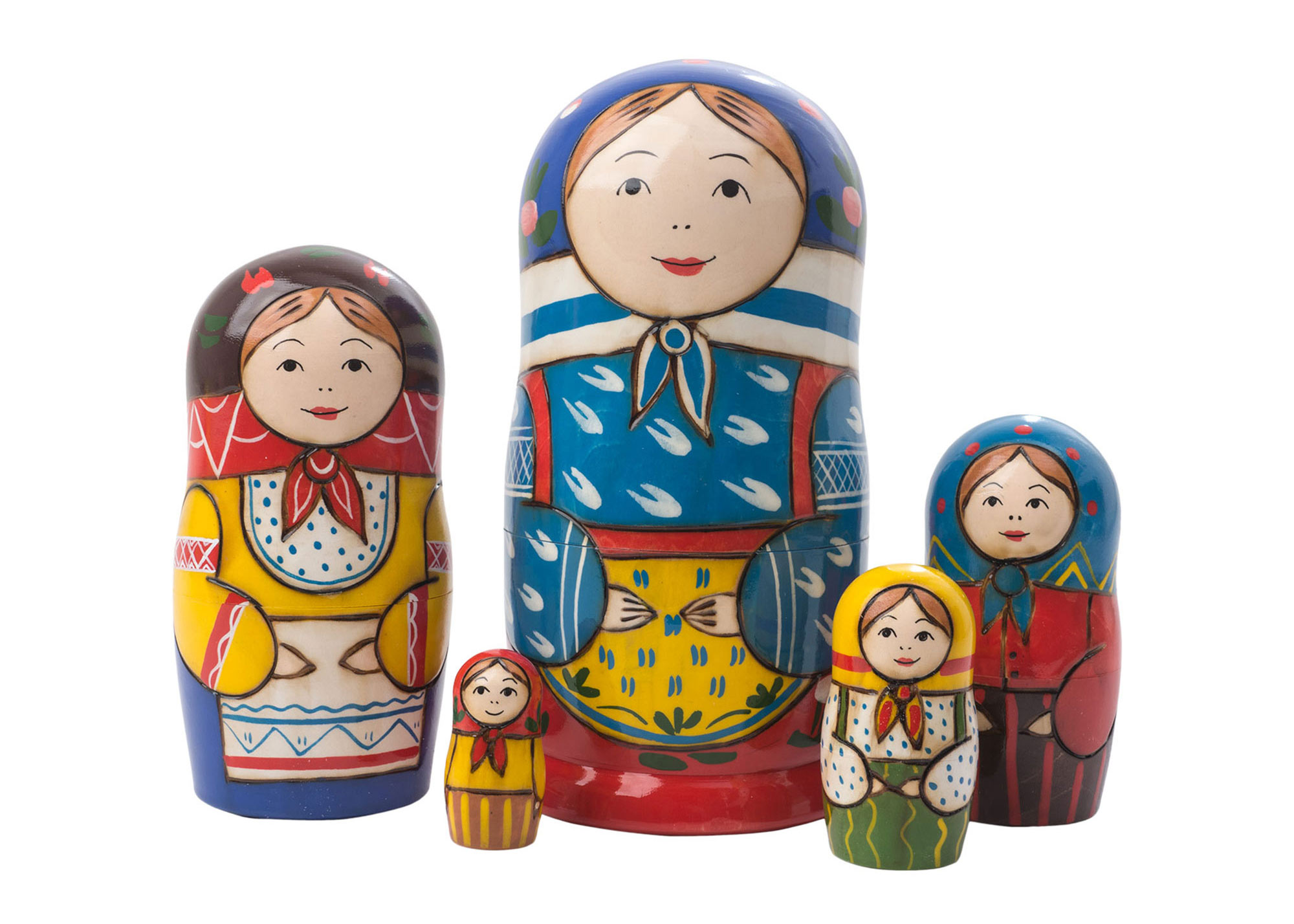 Buy Peasant Girl in Blue Kerchief Nesting Doll 5pc./6" at GoldenCockerel.com