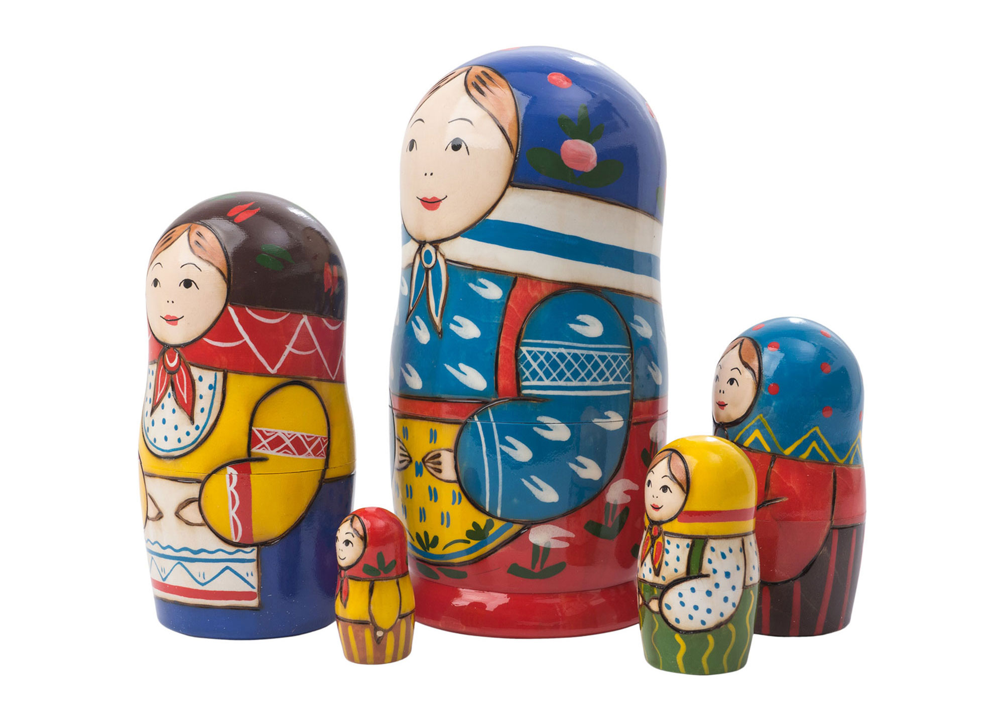 Buy Peasant Girl in Blue Kerchief Nesting Doll 5pc./6" at GoldenCockerel.com