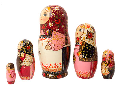 Buy Rooster Girl in Pink Nesting Doll 5pc./7" at GoldenCockerel.com