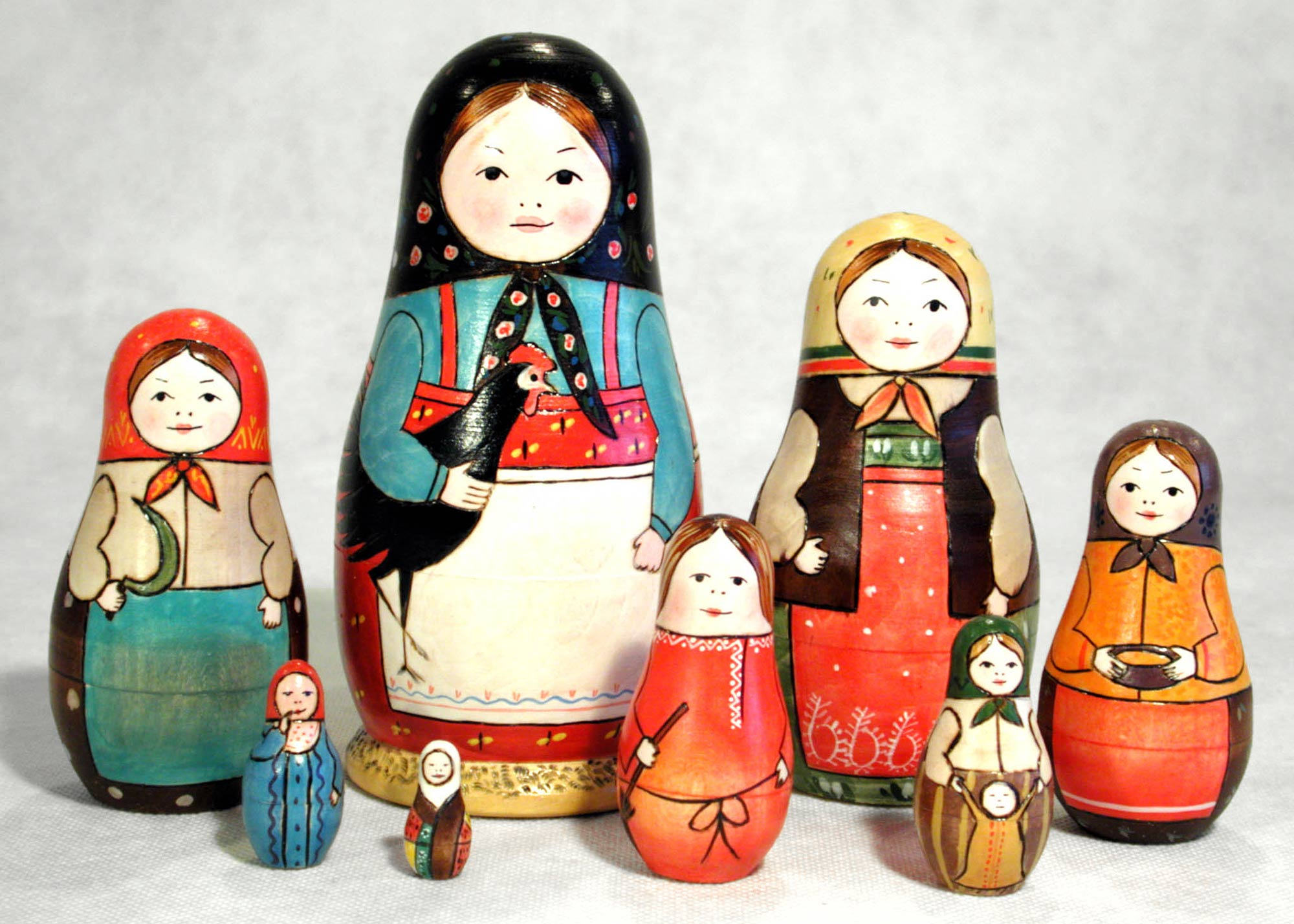 Buy Rooster Girl Doll - Reproduction of First Nesting Doll, 8pc./7" at GoldenCockerel.com