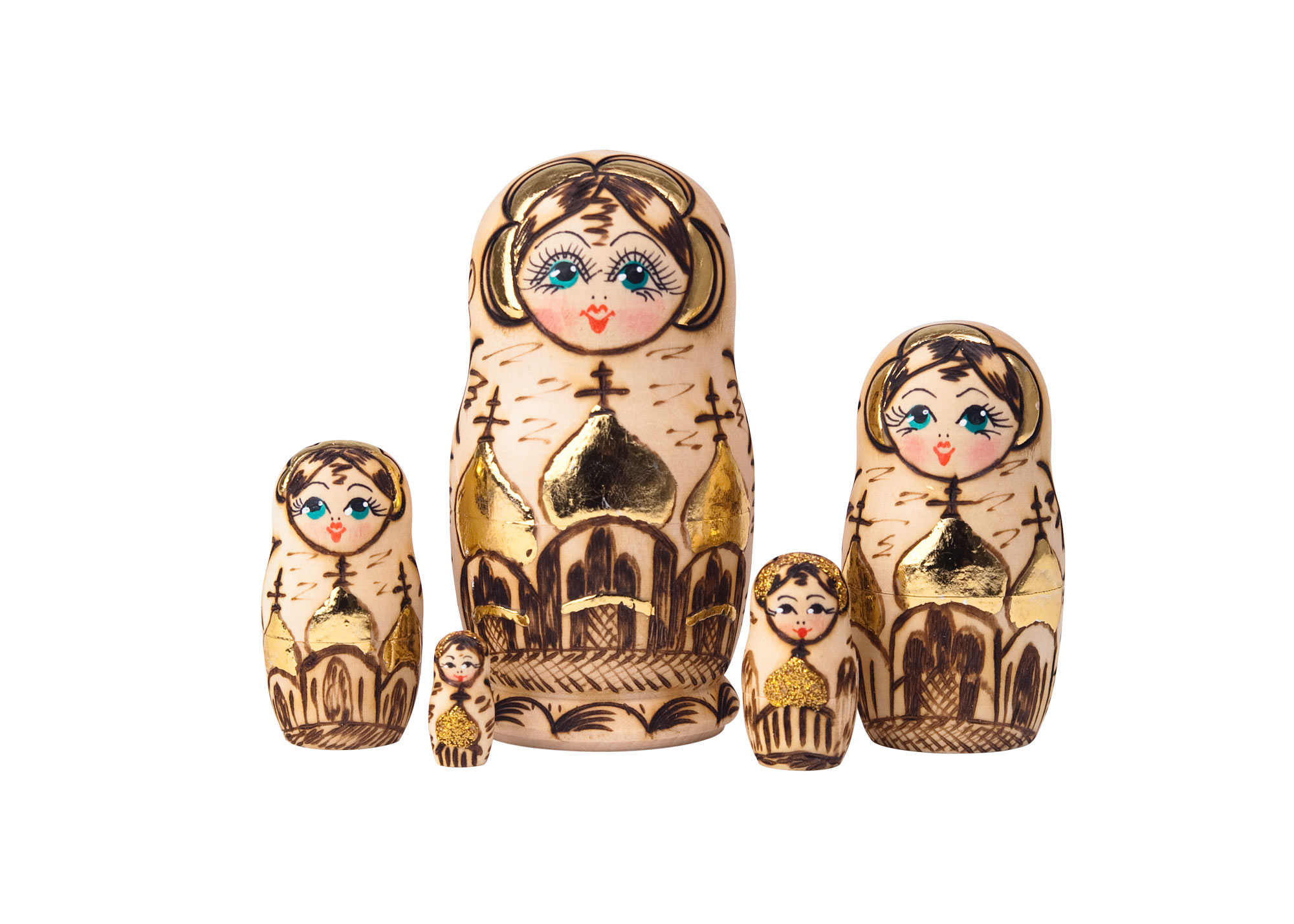 Buy Woodburned Doll 5pc./3" at GoldenCockerel.com