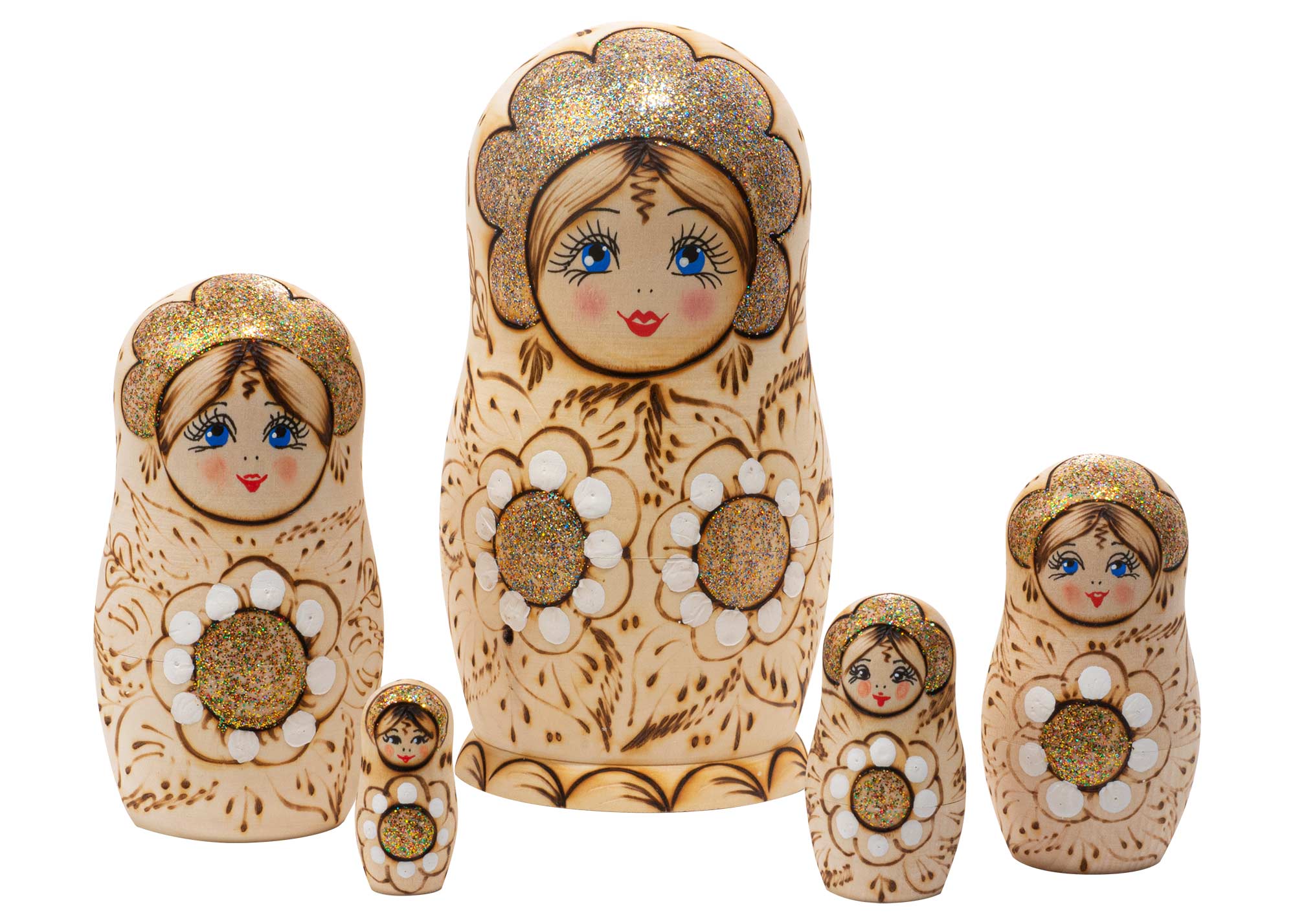 Buy Woodburned Floral Doll 5pc./5" at GoldenCockerel.com