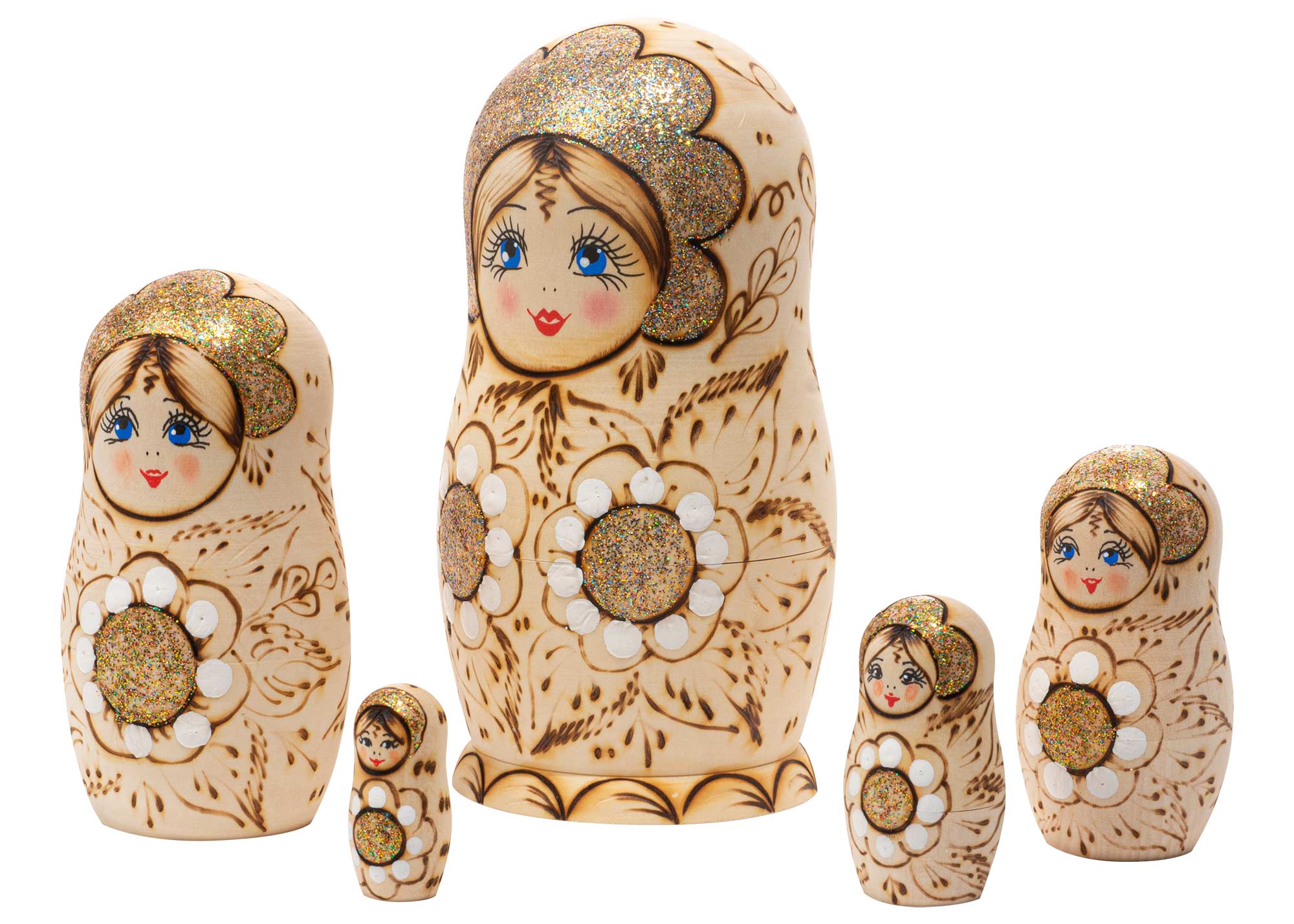 Buy 2nd Quality Woodburned Floral Matryoshka Doll 5pc./5.5" at GoldenCockerel.com