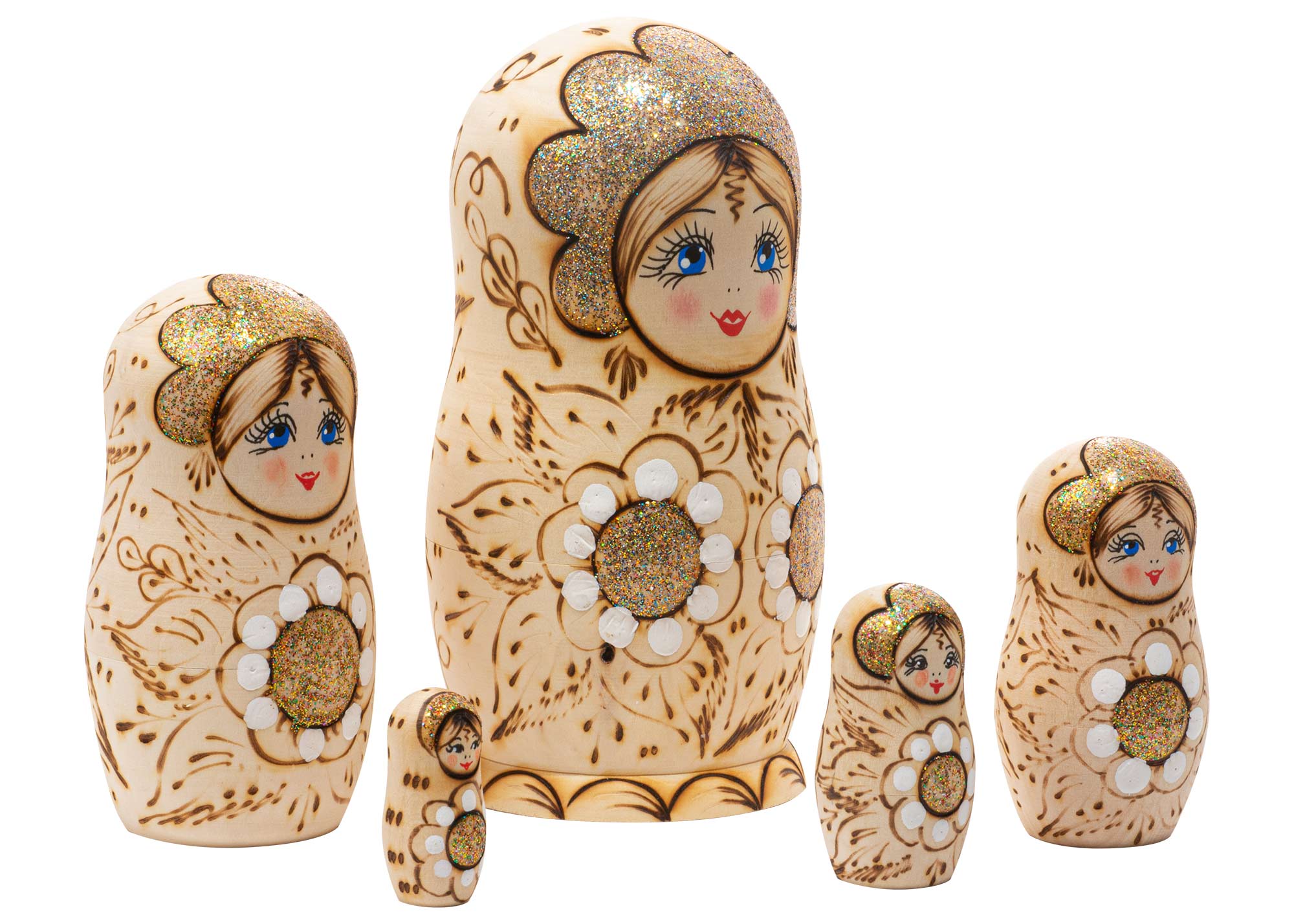 Buy Woodburned Floral Doll 5pc./5" at GoldenCockerel.com