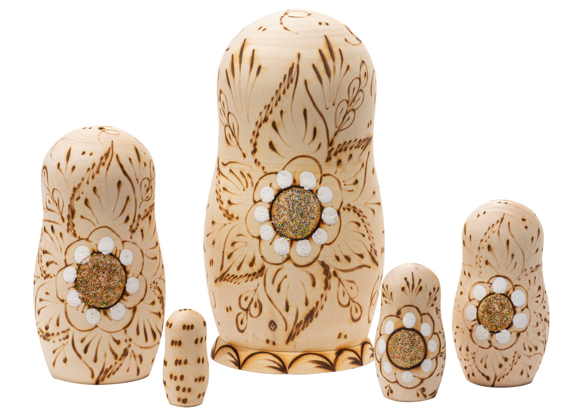 Buy 2nd Quality Woodburned Floral Matryoshka Doll 5pc./5.5" at GoldenCockerel.com