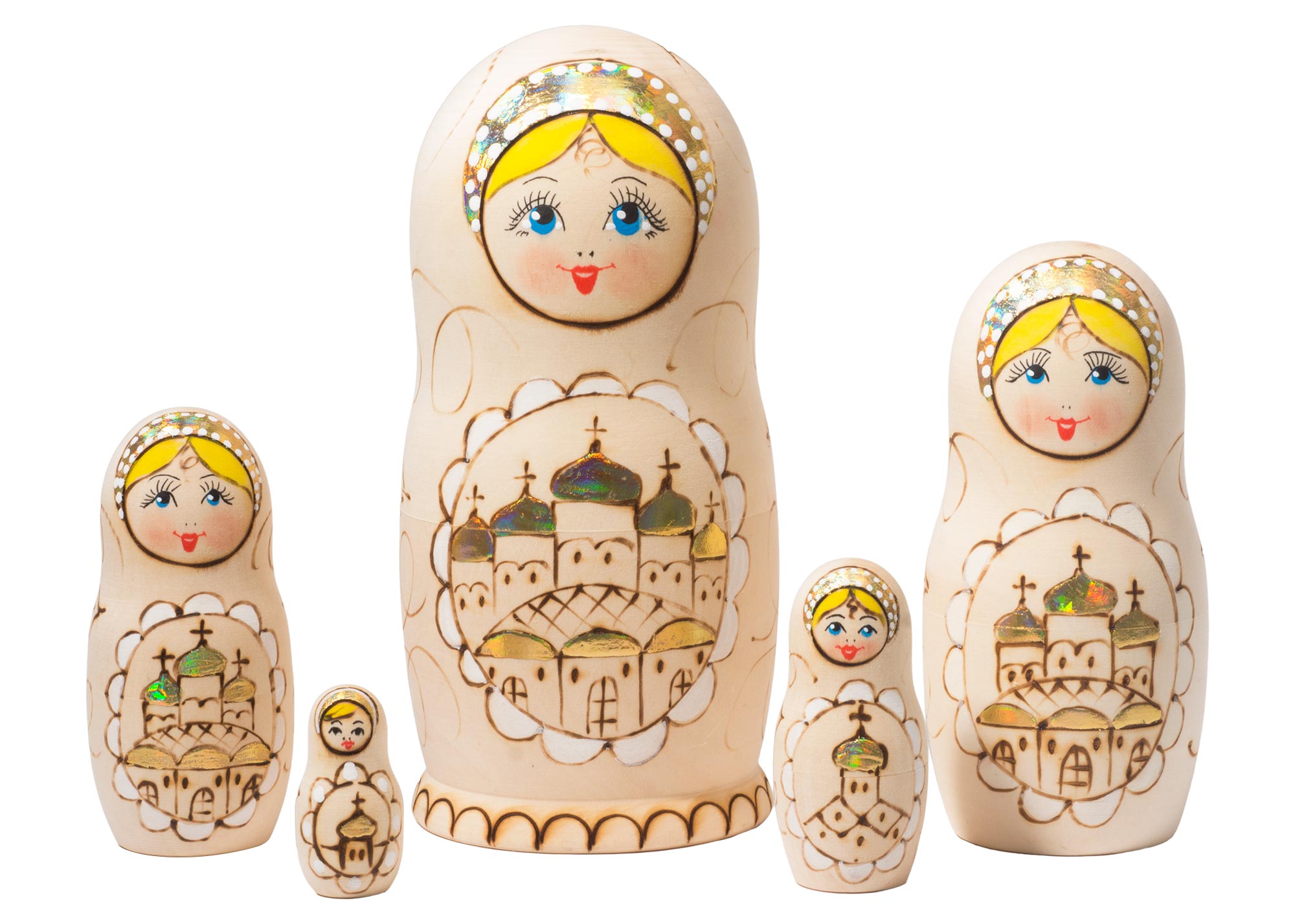 Buy Woodburned Cathedral Nesting Doll 5pc./6" at GoldenCockerel.com