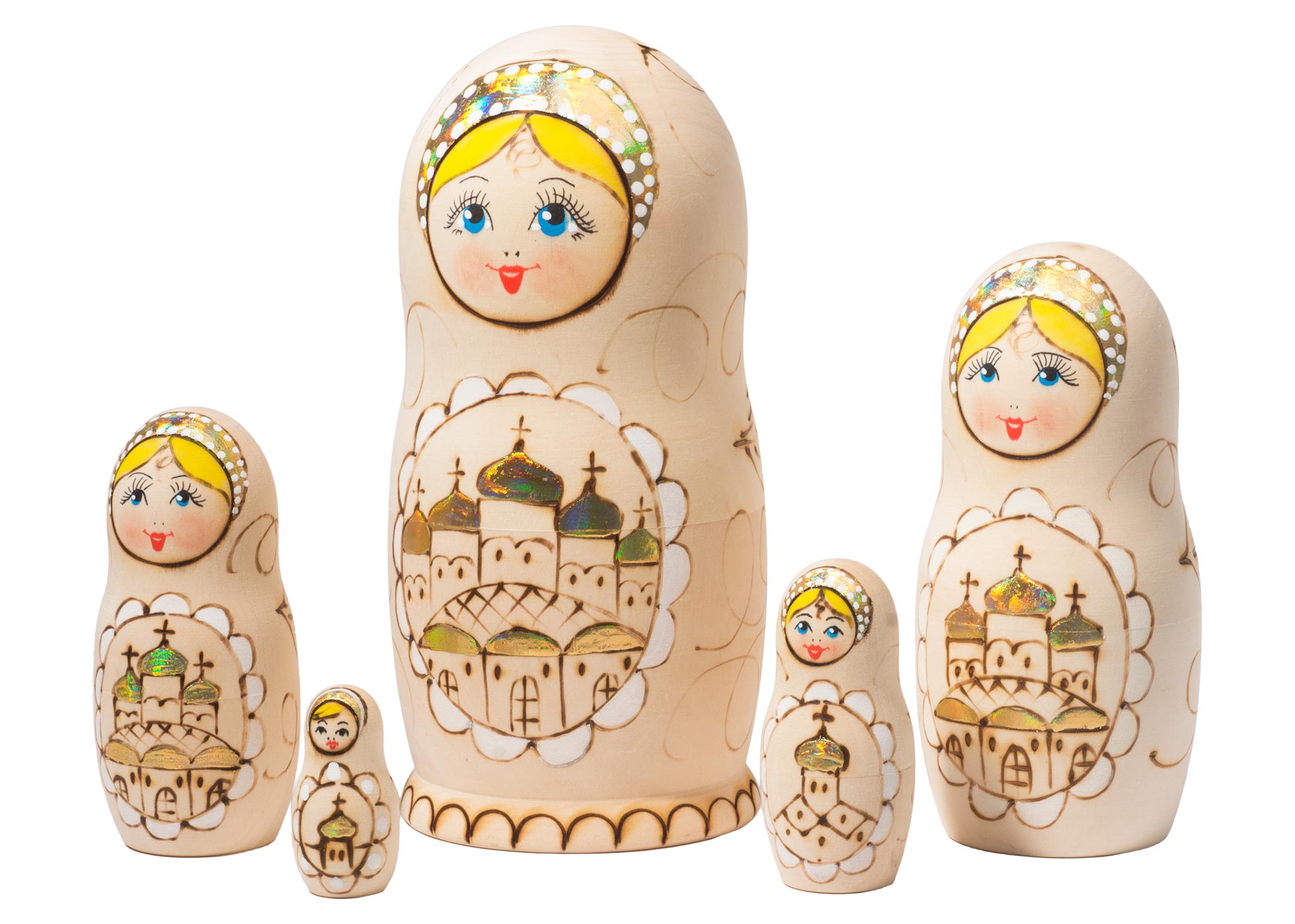 Buy Woodburned Cathedral Nesting Doll 5pc./6" at GoldenCockerel.com