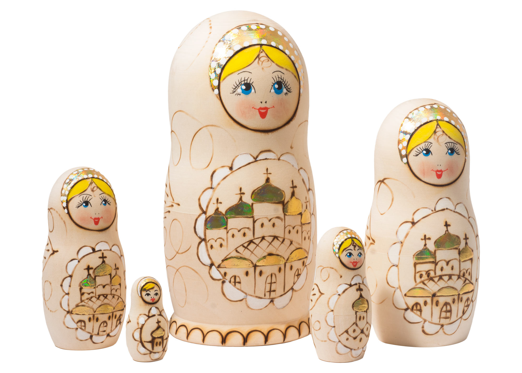 Buy Woodburned Cathedral Nesting Doll 5pc./6" at GoldenCockerel.com