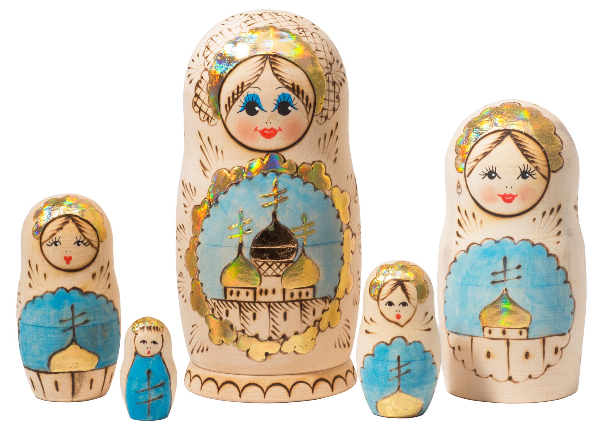 Buy 2nd Quality Woodburned Church Nesting Doll 5pc./5" at GoldenCockerel.com