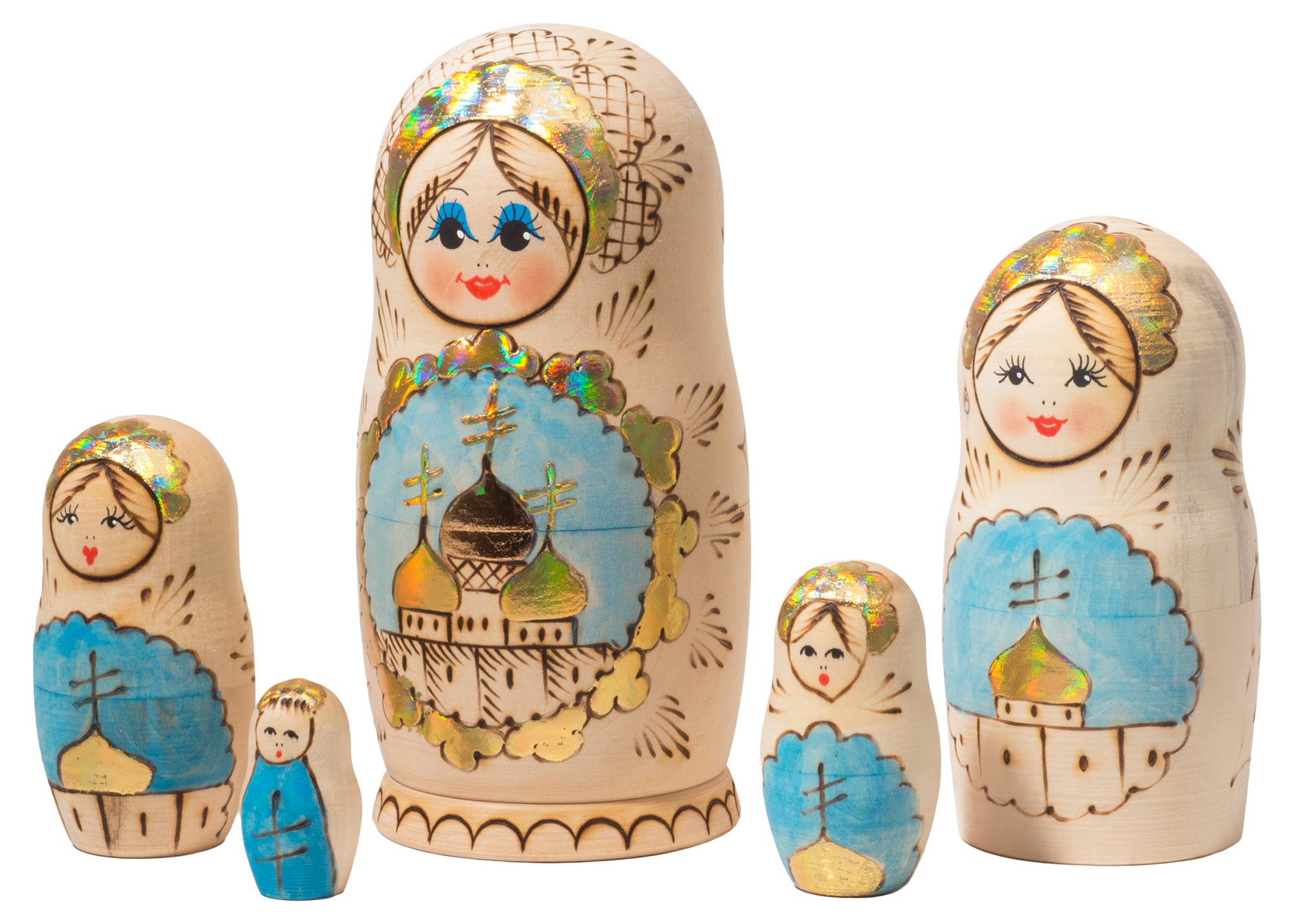 Buy 2nd Quality Woodburned Church Nesting Doll 5pc./5" at GoldenCockerel.com