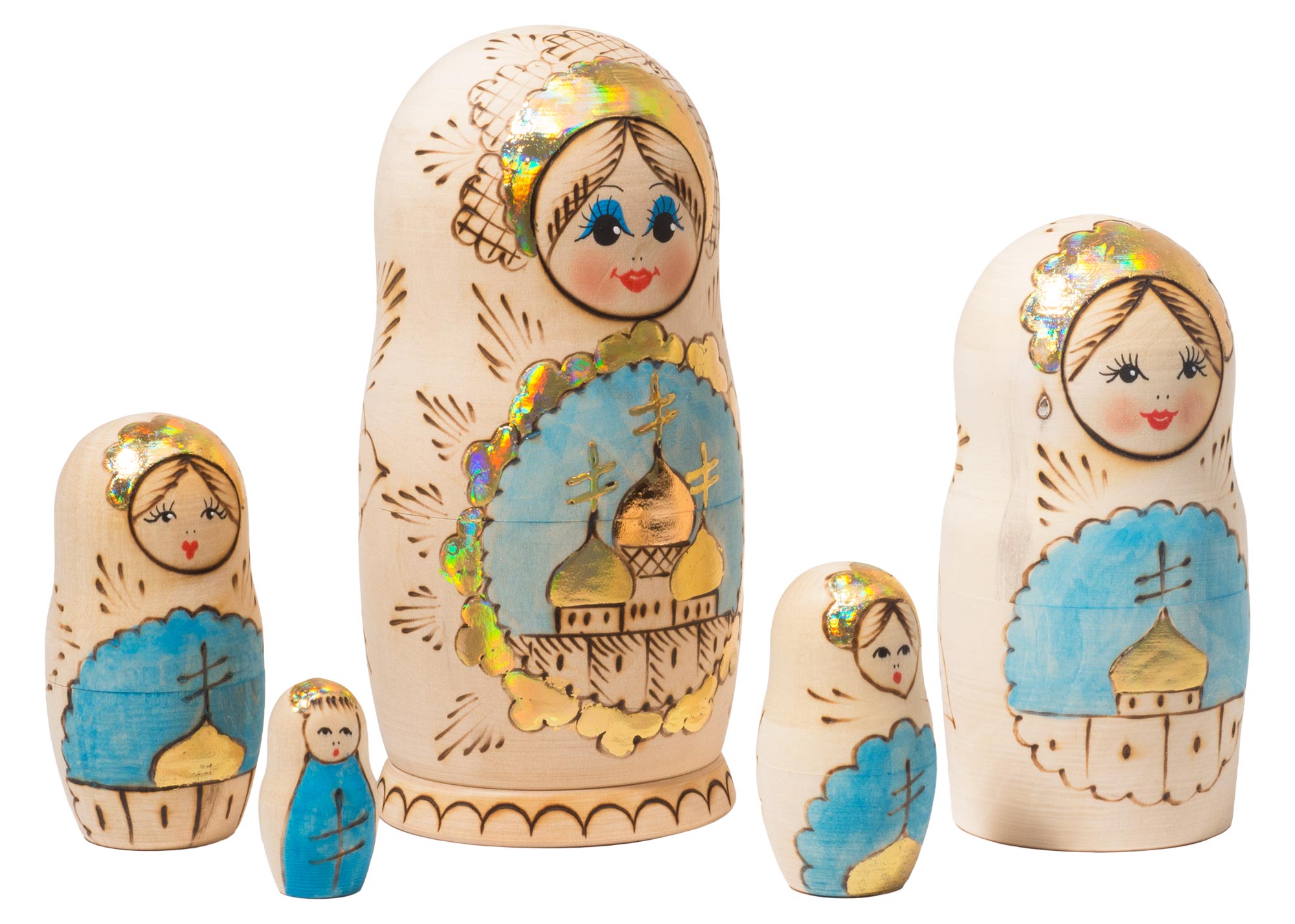 Buy 2nd Quality Woodburned Church Nesting Doll 5pc./5" at GoldenCockerel.com