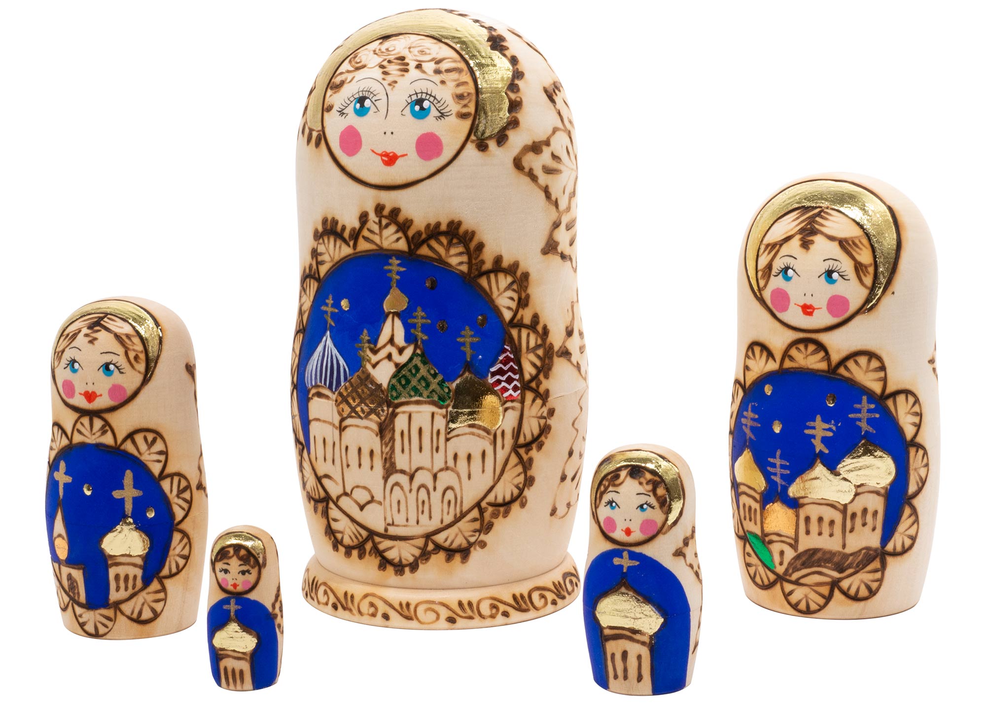 Buy Russian Domes Woodburned Nesting Doll 5pc./6" at GoldenCockerel.com