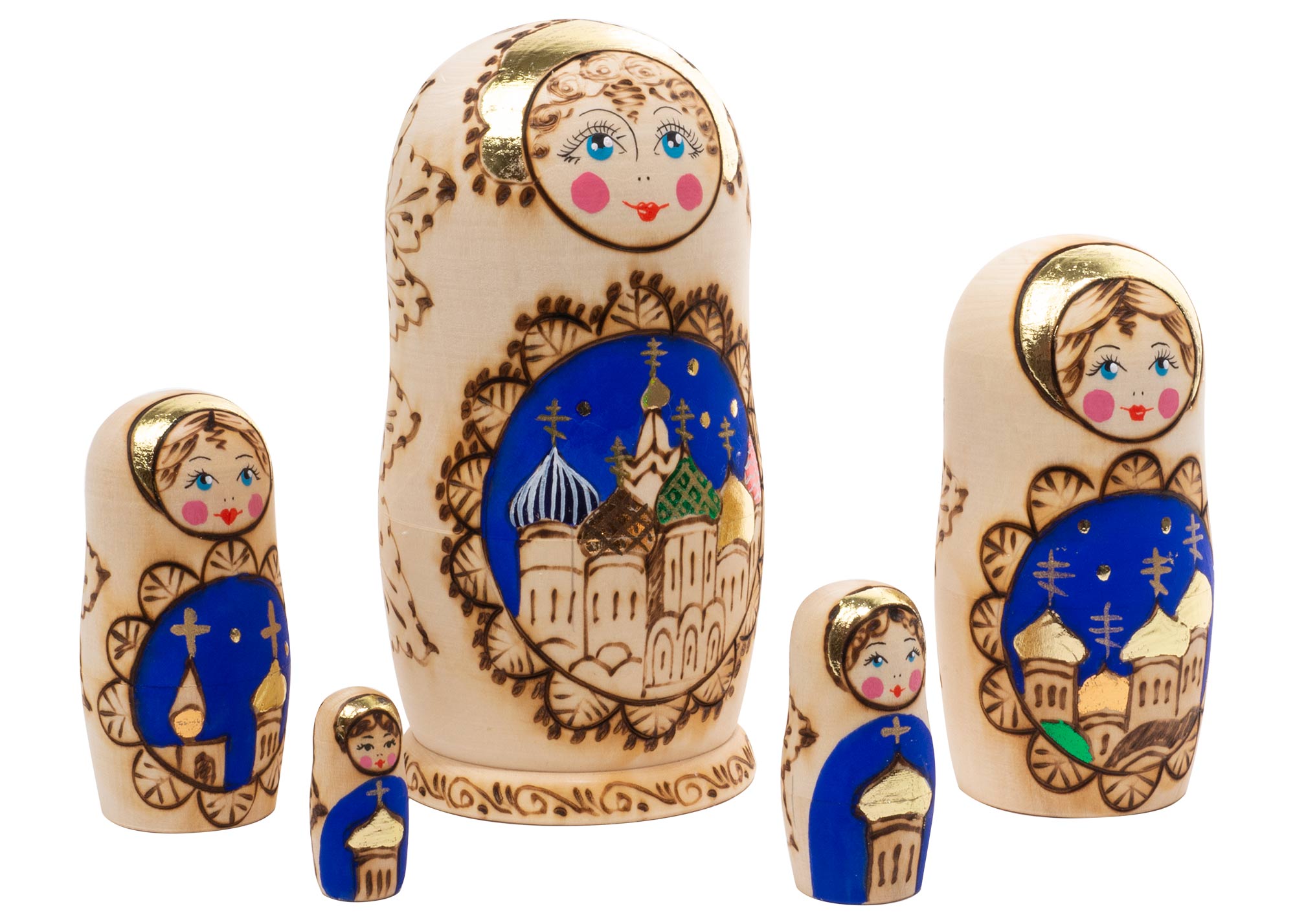 Buy Russian Domes Woodburned Nesting Doll 5pc./6" at GoldenCockerel.com