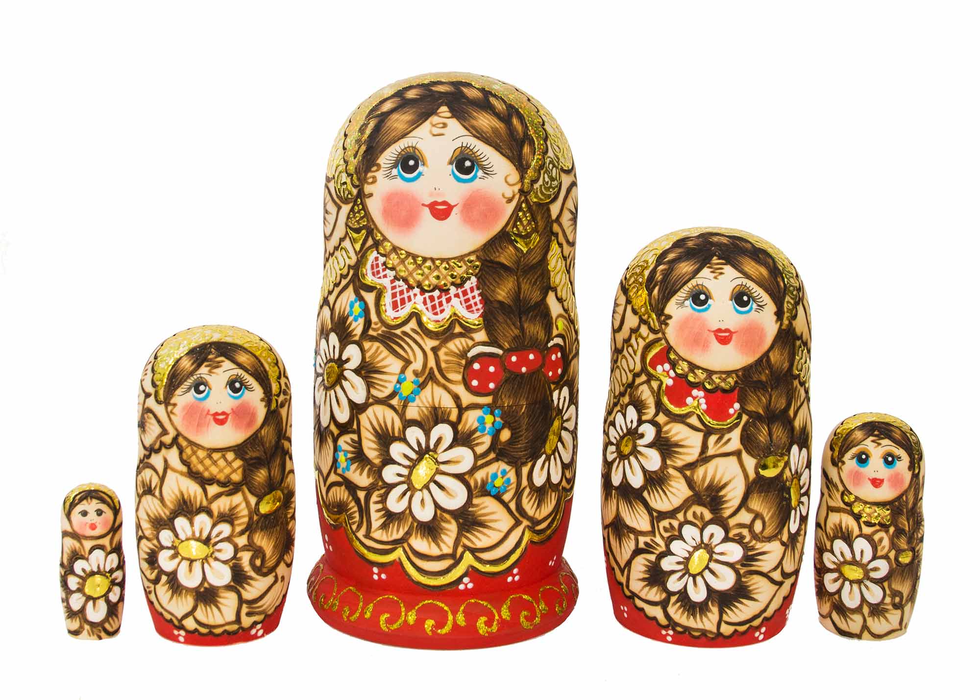 Buy Woodburned Floral Nesting Doll 5pc./7" at GoldenCockerel.com