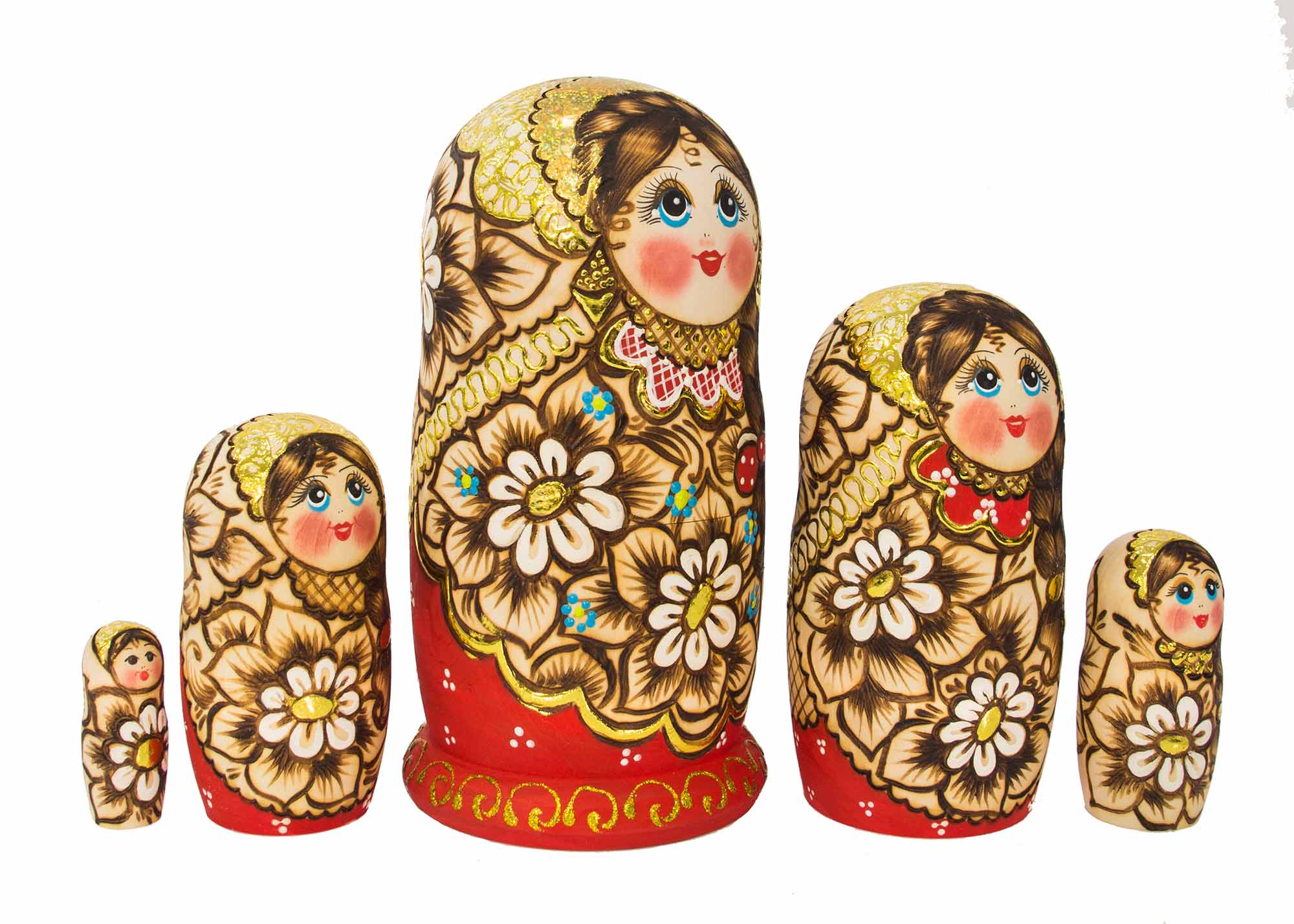 Buy Woodburned Floral Nesting Doll 5pc./7" at GoldenCockerel.com